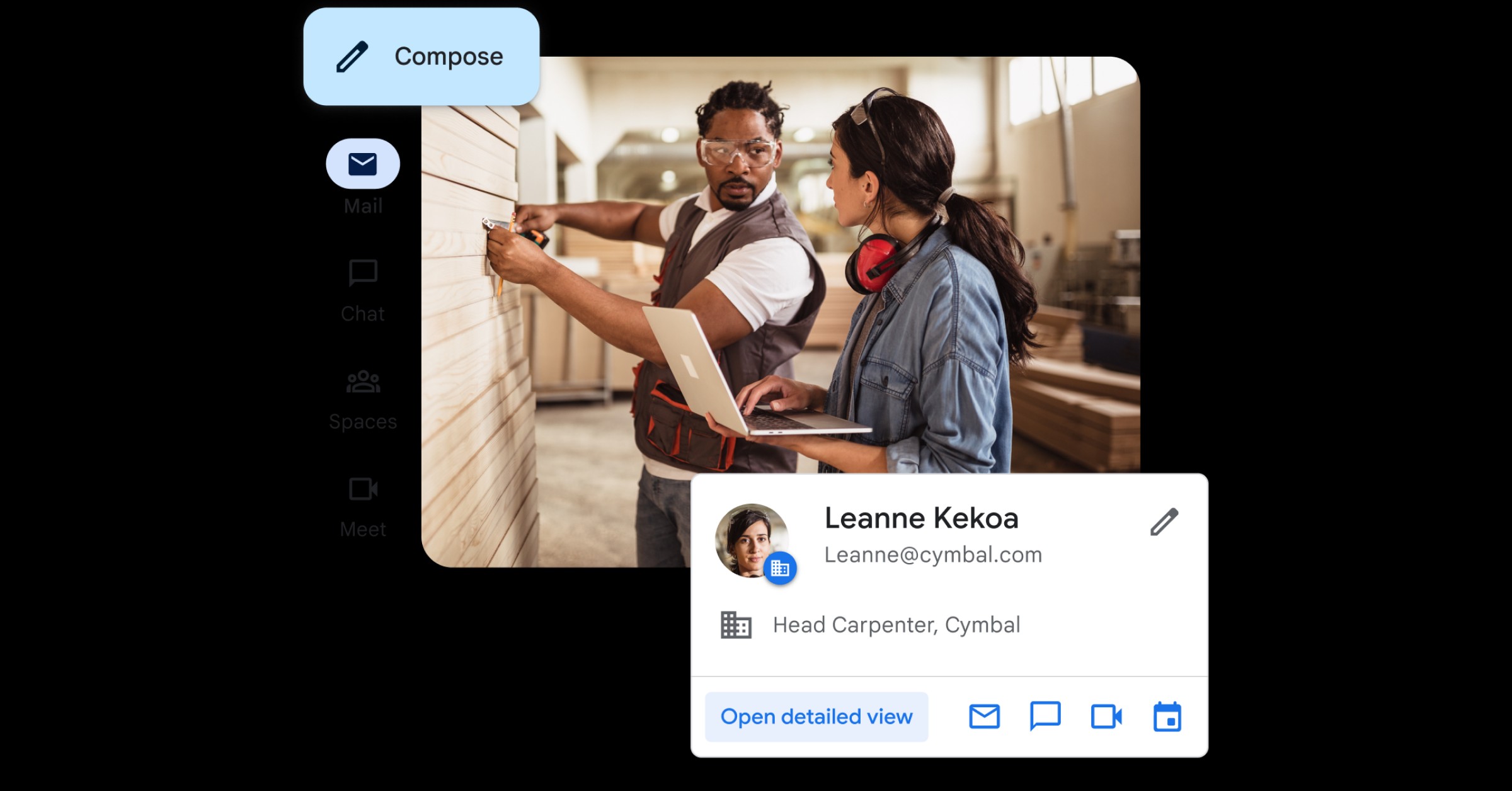 A video call screen showing six diverse participants, alongside a smartphone displaying an email inbox. This image highlights the communication tools in Google Workspace, such as video meetings and email, which are essential for Australian businesses.